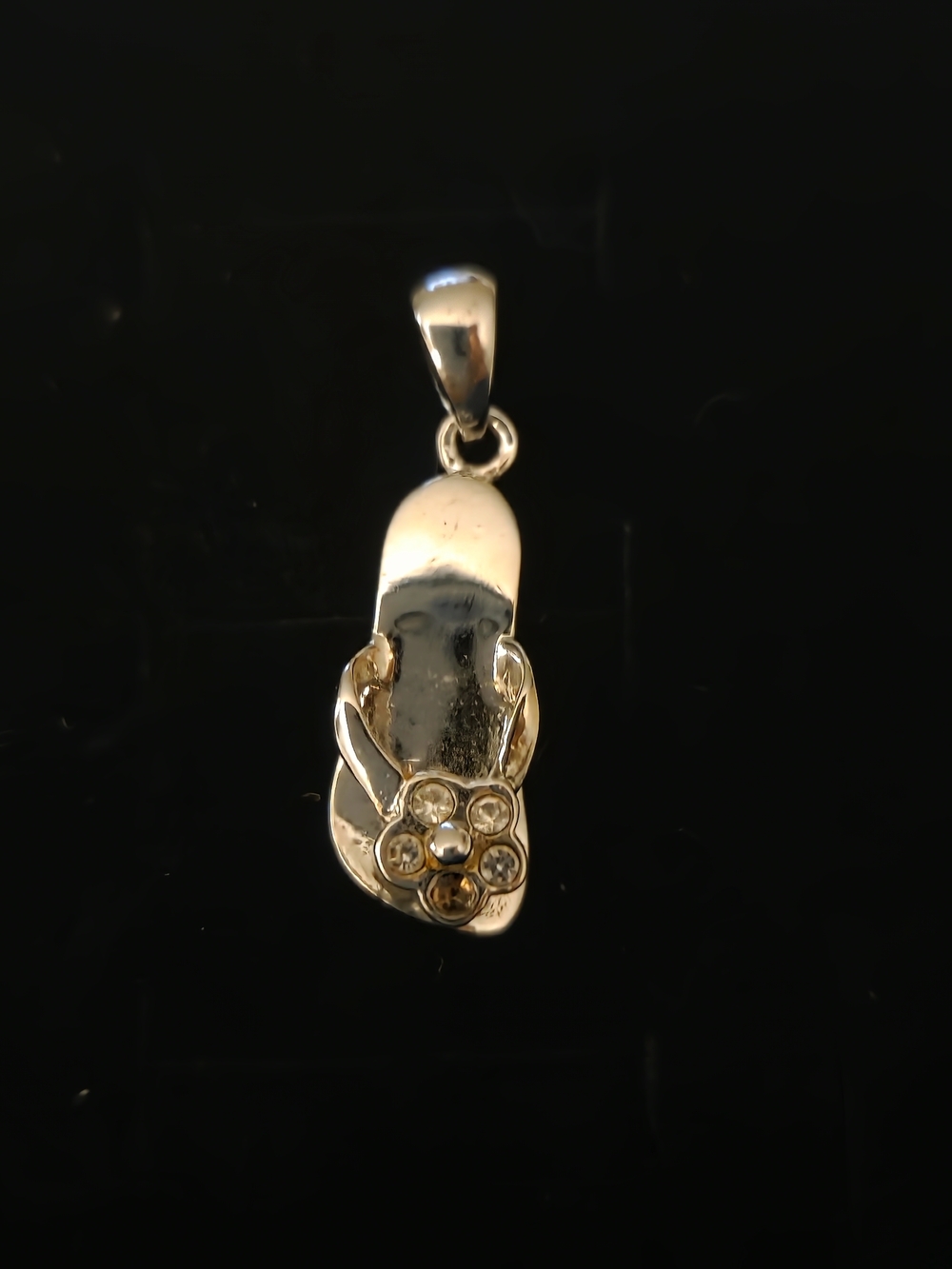 Silver Flip Flop Pendant Necklace Charm with Rhinestone Flower